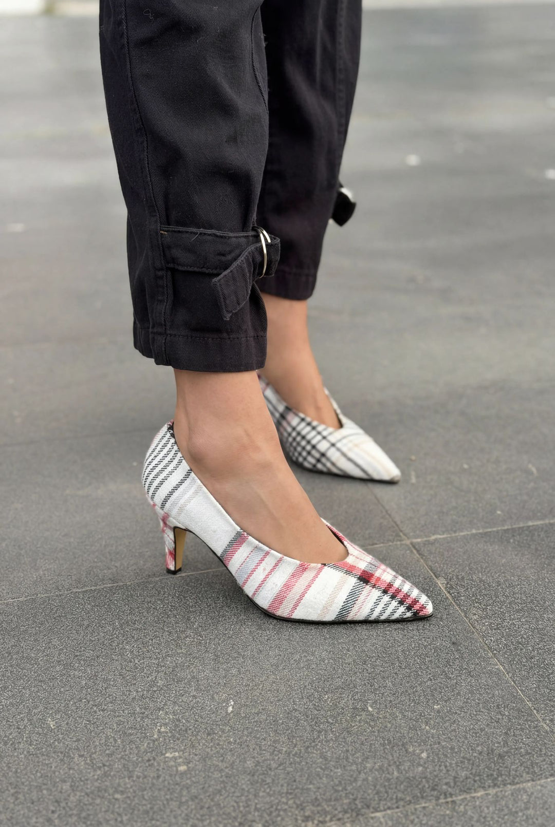 Kairo Stiletto Çok Renkli Tüvit Kumaş Ekoseli - ILOVESHOES