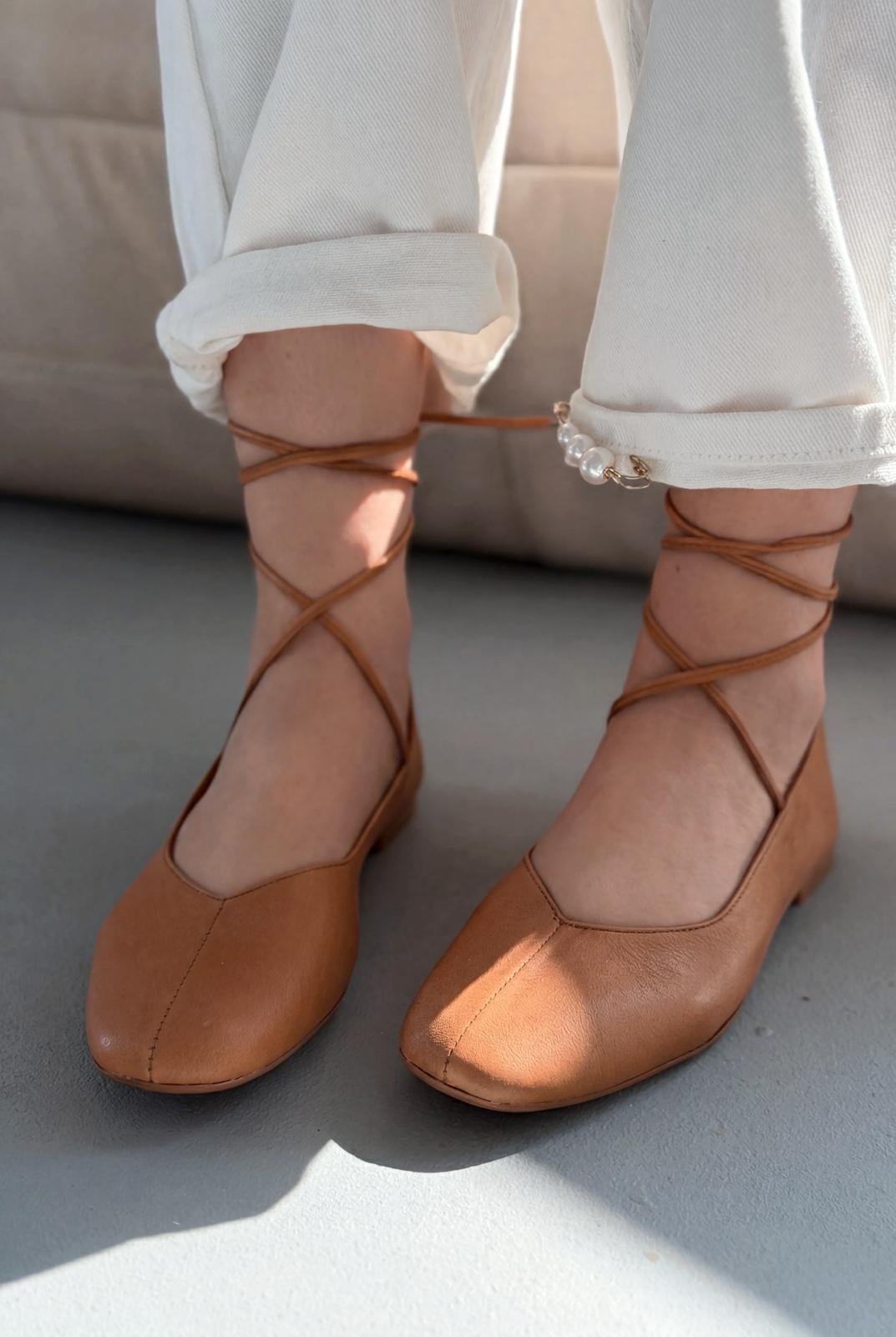 Morven Hakiki Deri Taba Kadın Babet - ILOVESHOES