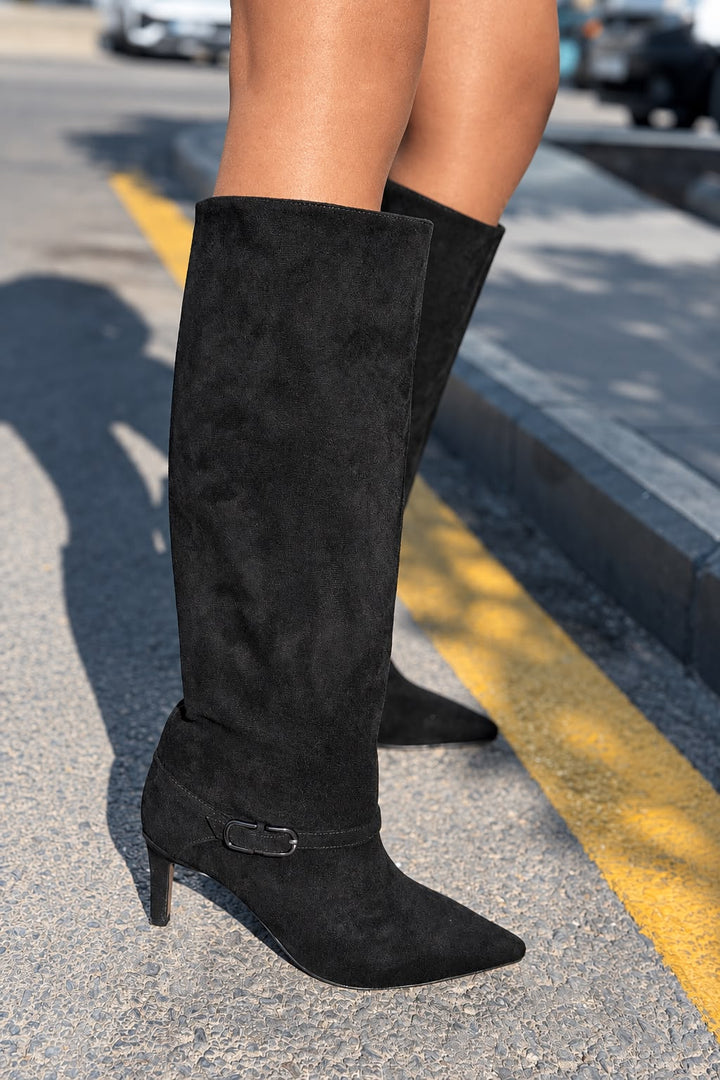 Vexa Siyah Süet Kadın Çizme - ILOVESHOES