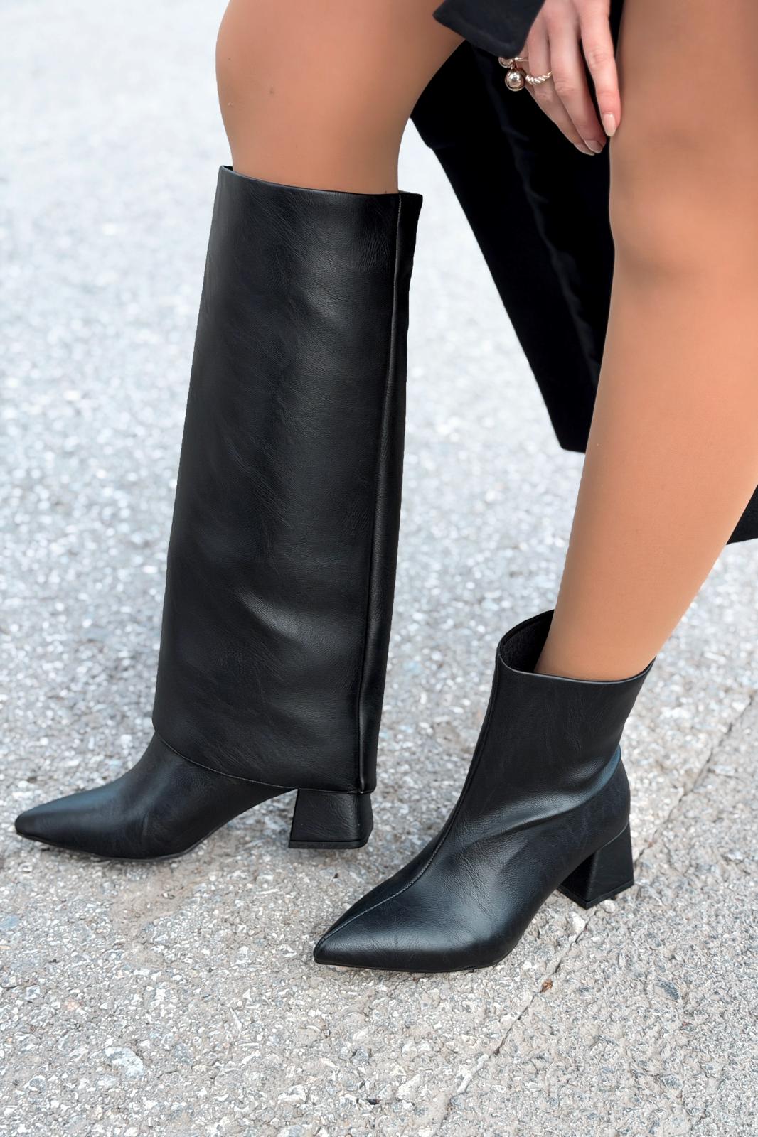 Axen Kadın Kadın Tak - Çıkar Bot - Çizme Siyah Mat Deri - ILOVESHOES