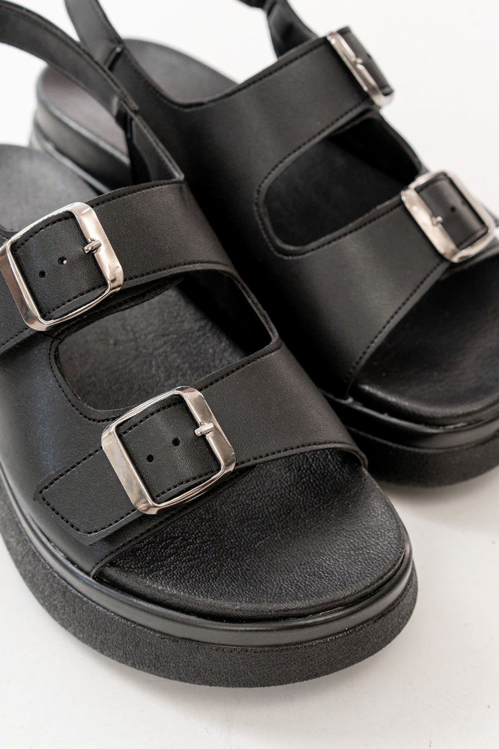 Paliris Mat Deri Siyah Kalın Taban Kadın Sandalet - ILOVESHOES