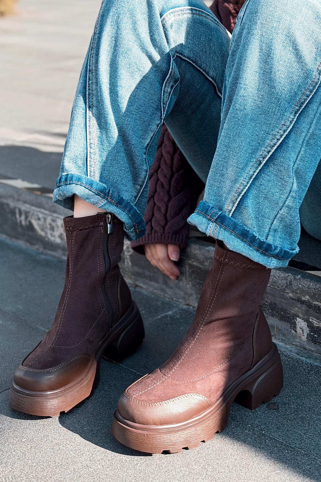 Gariel Kadın Kalın Taban Bot Acıkahve Süet - ILOVESHOES