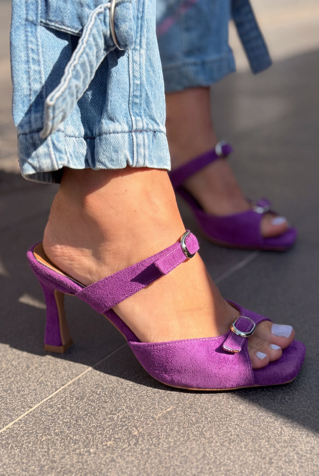 Marise Mor Hakiki Süet Kadın Topuklu Terlik - ILOVESHOES