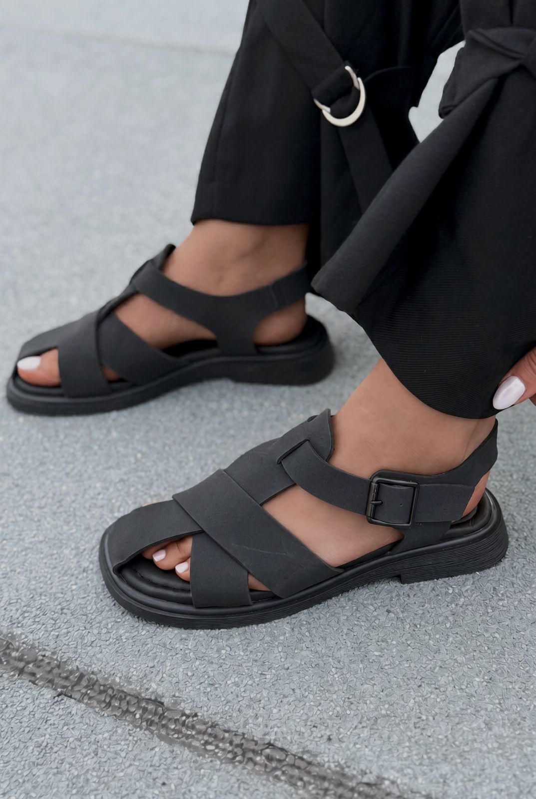 Evyra Siyah Süet Kadın Sandalet - ILOVESHOES
