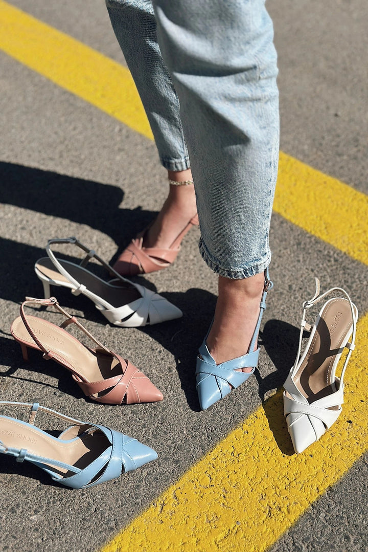 Peraps Mat Deri Yüksek Topuklu Stiletto Pudra