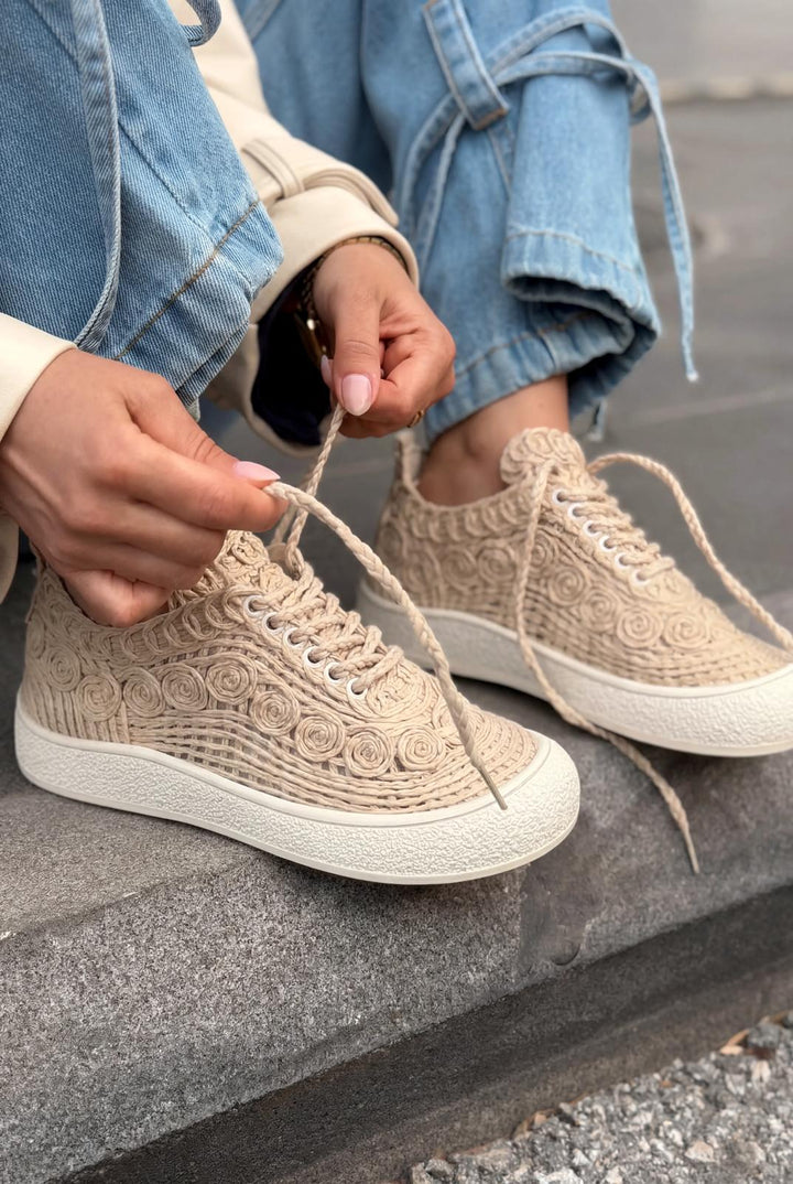 Sarrin Kadın Spar Ayakkabı Bej Örgü - ILOVESHOES