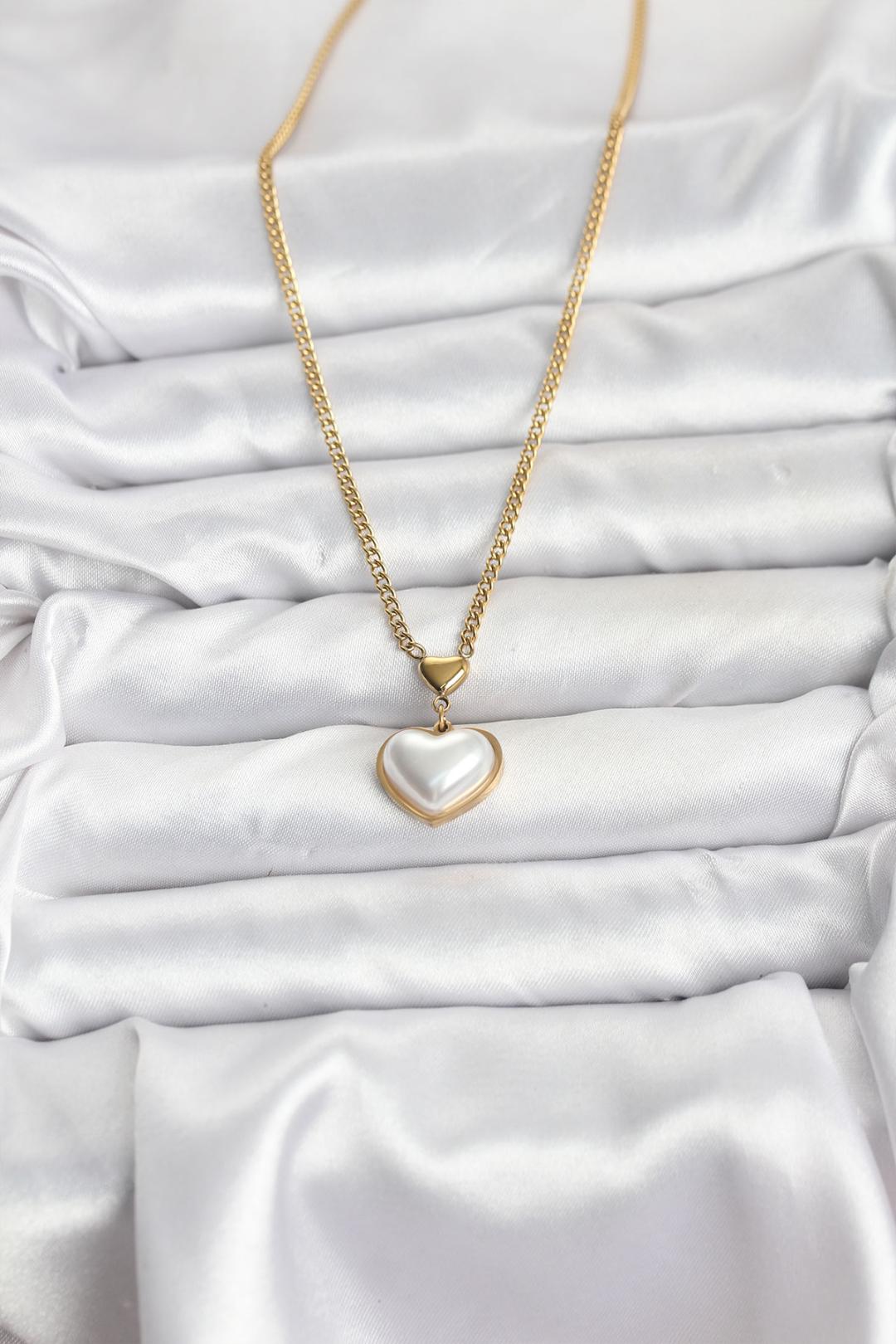 ILS - 1055 Kadın Kolye Gold Çelik Kalp Model - ILOVESHOES