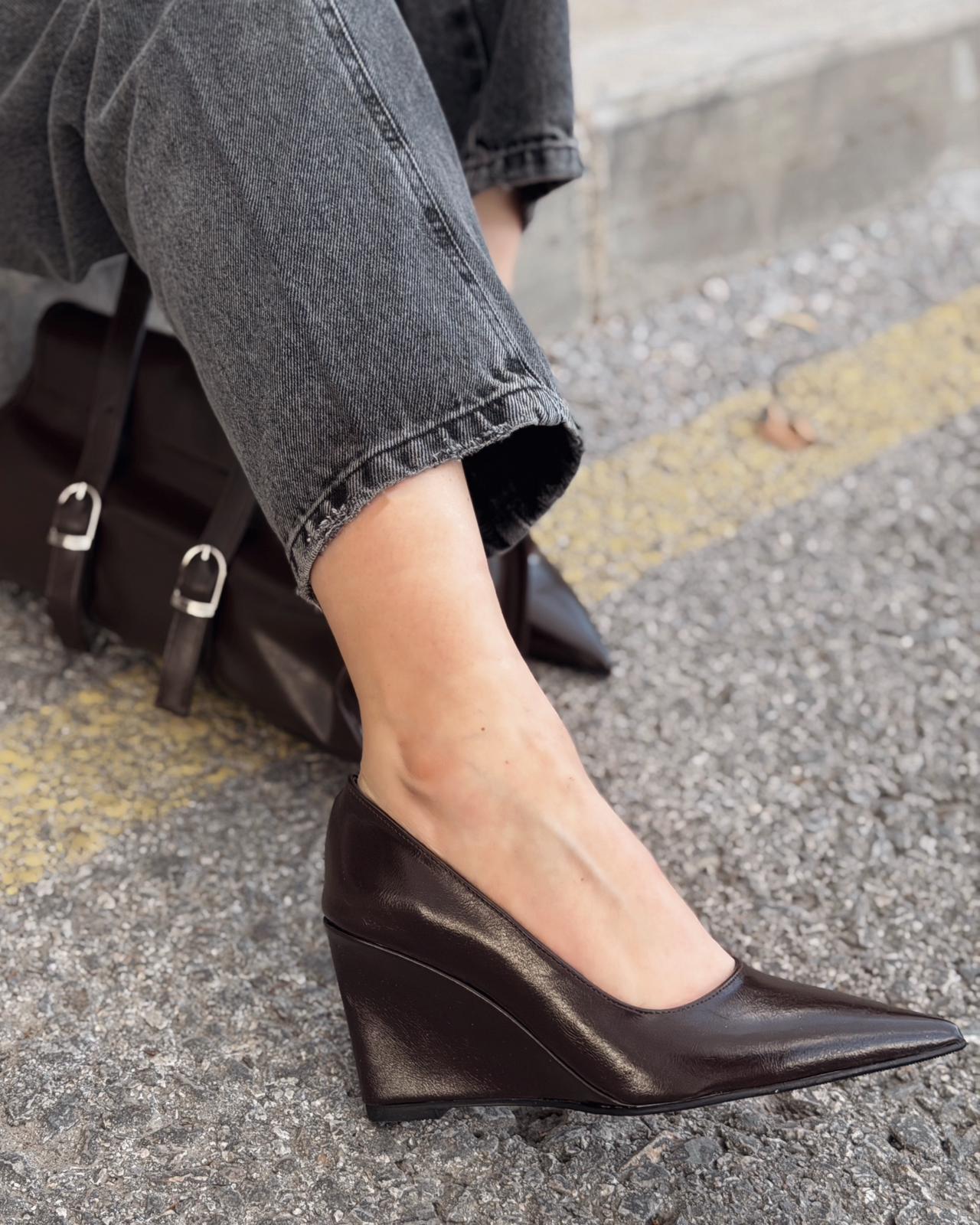 Mariel Dolgu Topuklu Stiletto Acıkahve Mat Deri - ILOVESHOES