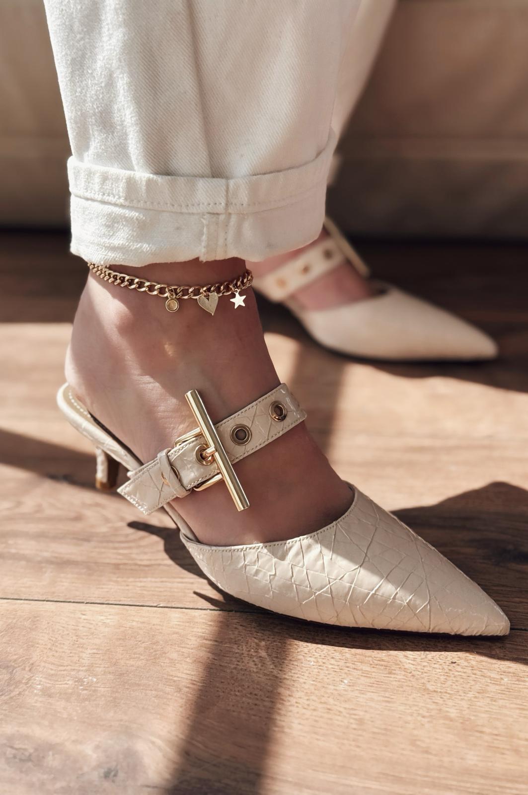 Karonsa Kroko Desen Bej Toka Detaylı Kadın Terlik - ILOVESHOES