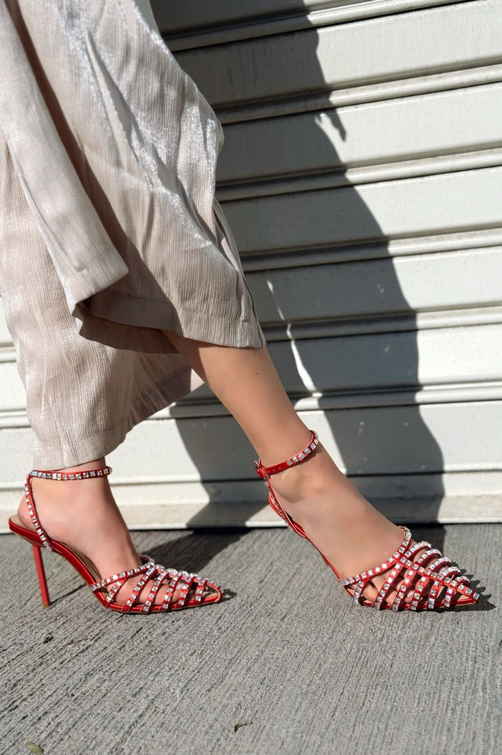 Penoria Mat Kırmızı Bant Detaylı Stiletto - ILOVESHOES