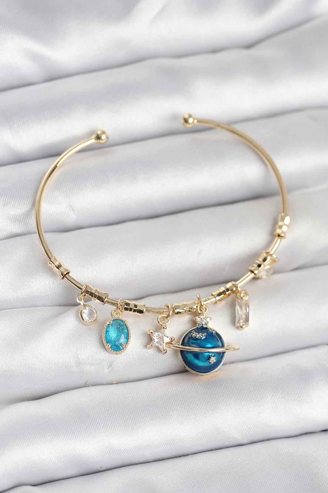 ILS - 1026 Kadın Bileklik Gold Pirinç Gezegen Charmlı - ILOVESHOES