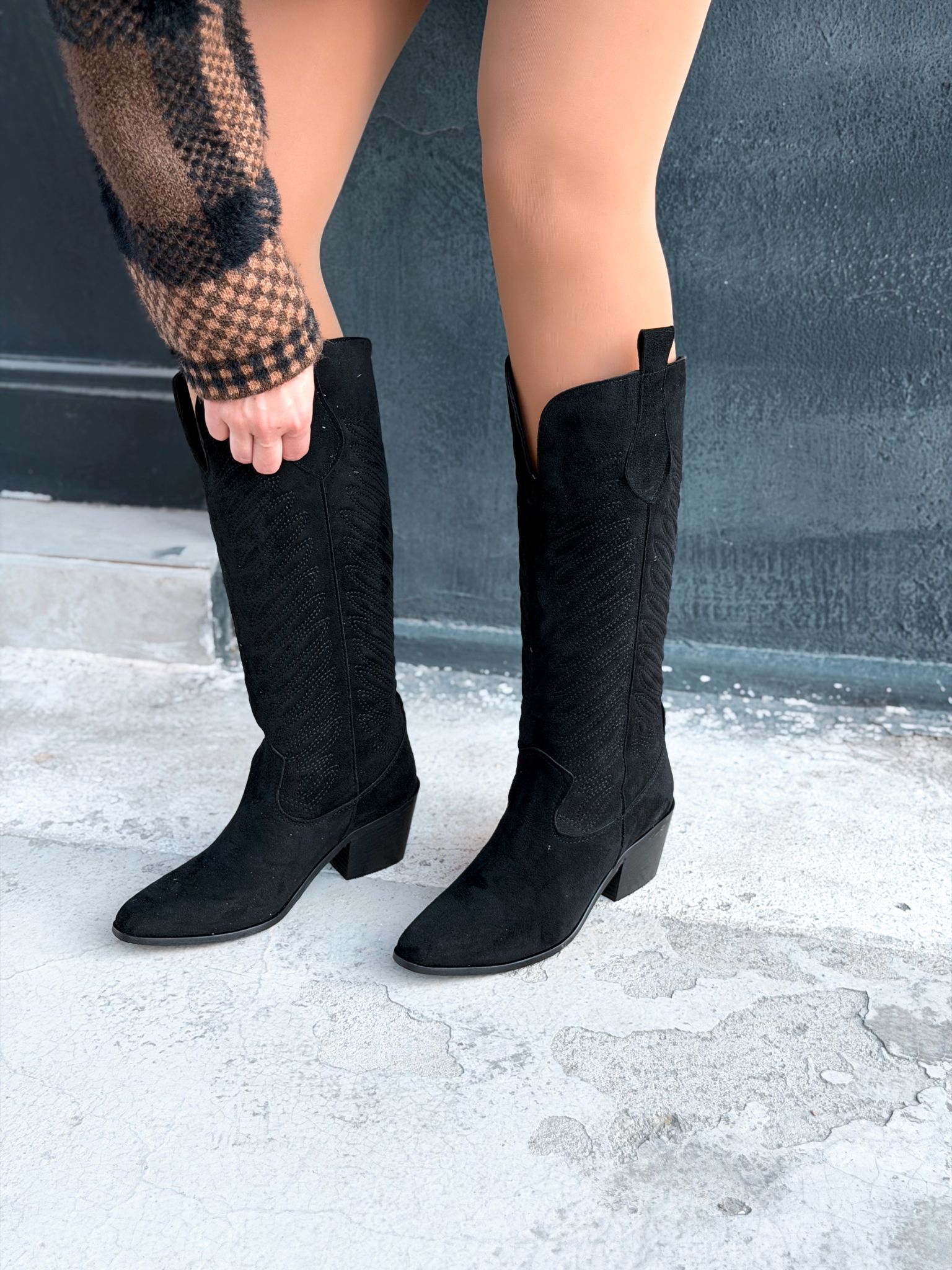 Marvett Kadın Kovboy Çizme Siyah Süet - ILOVESHOES