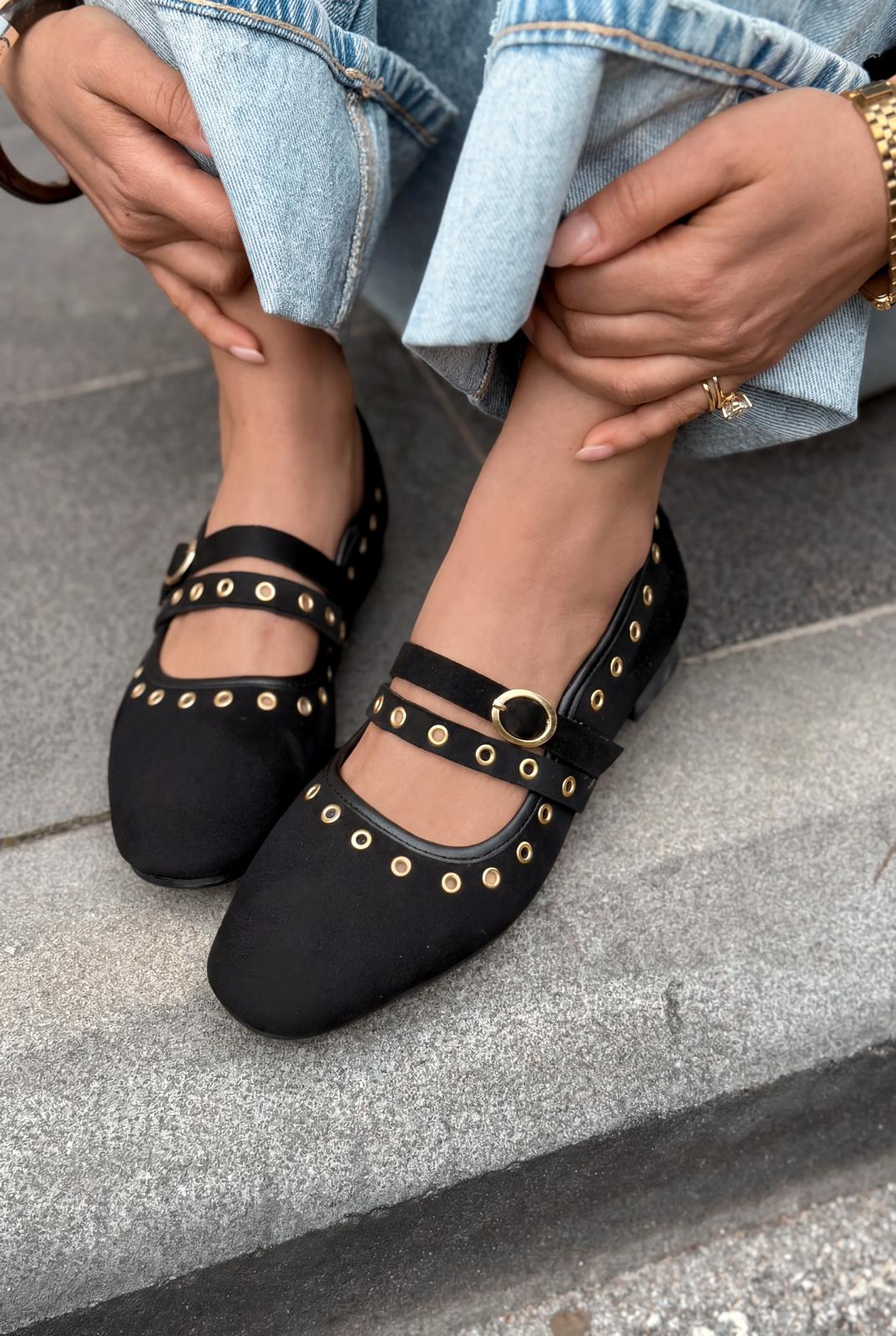Elia Siyah Süet Kadın Babet - ILOVESHOES