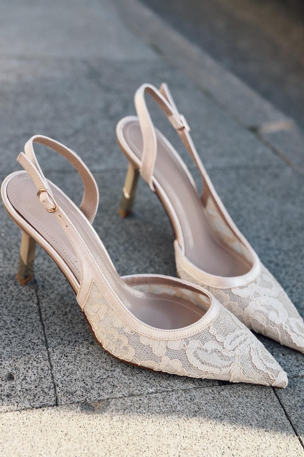 Delren Stiletto Bej Dantel - ILOVESHOES