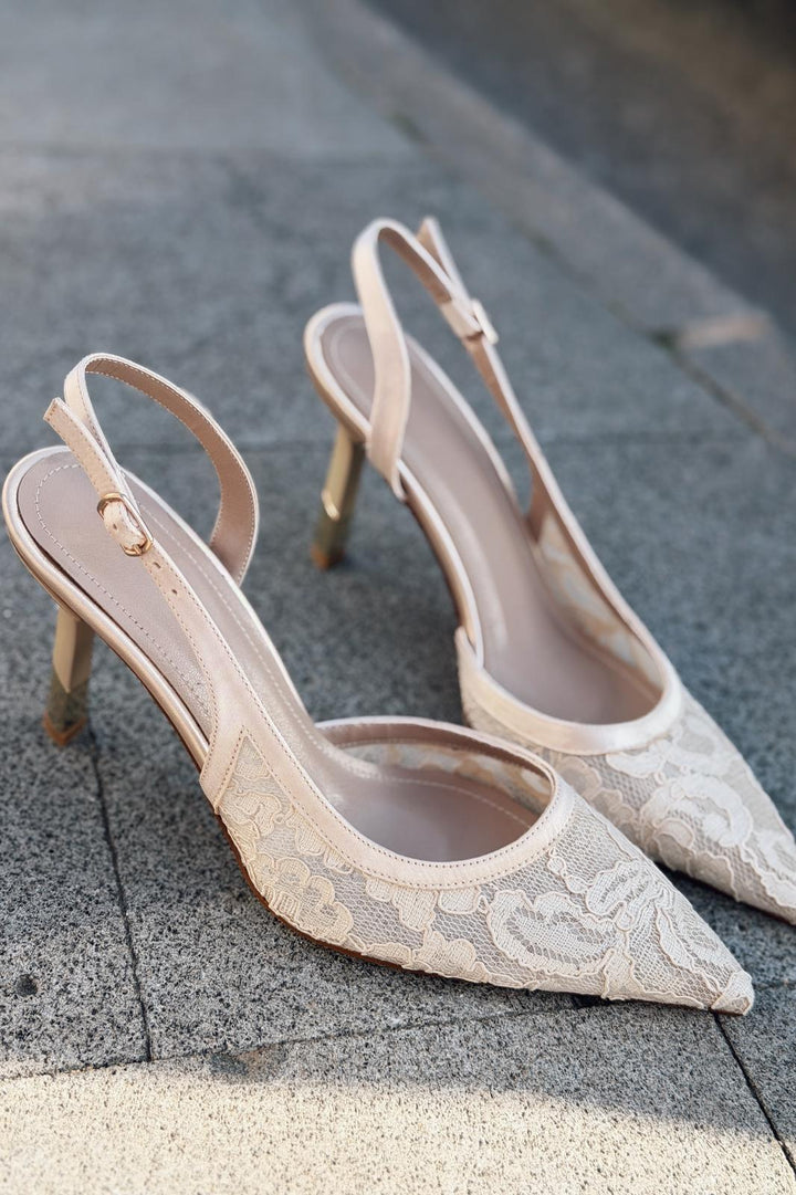 Delren Stiletto Bej Dantel - ILOVESHOES