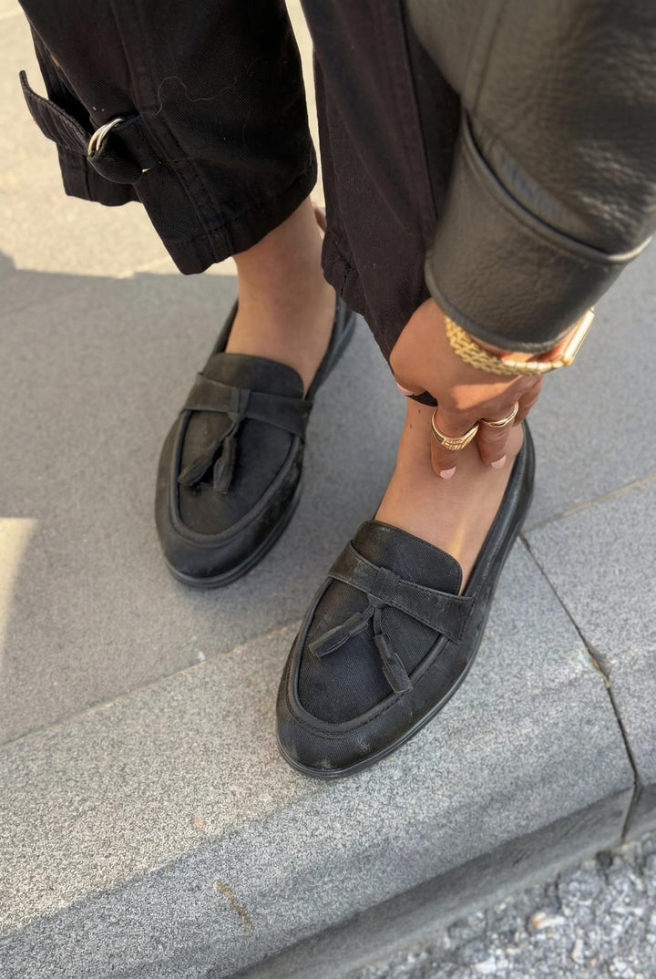 Yorvik Kadın Loafer Siyah Saten - ILOVESHOES