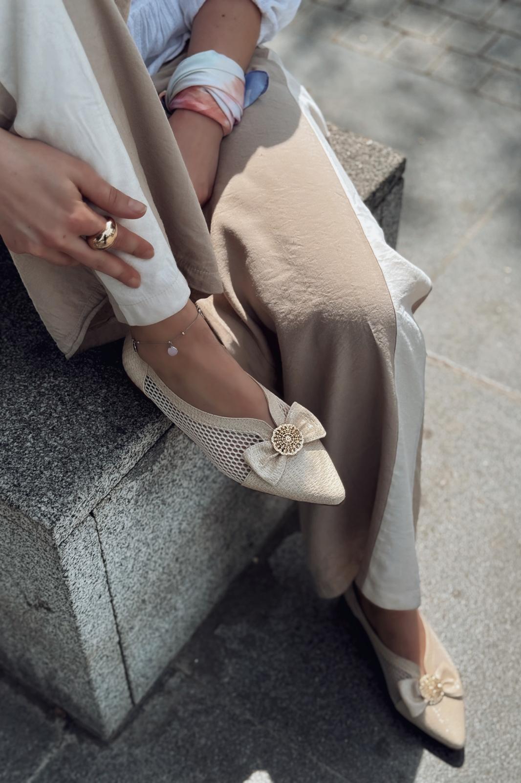 Zuneya Kurdele Detaylı kadın File Babet Bej - ILOVESHOES