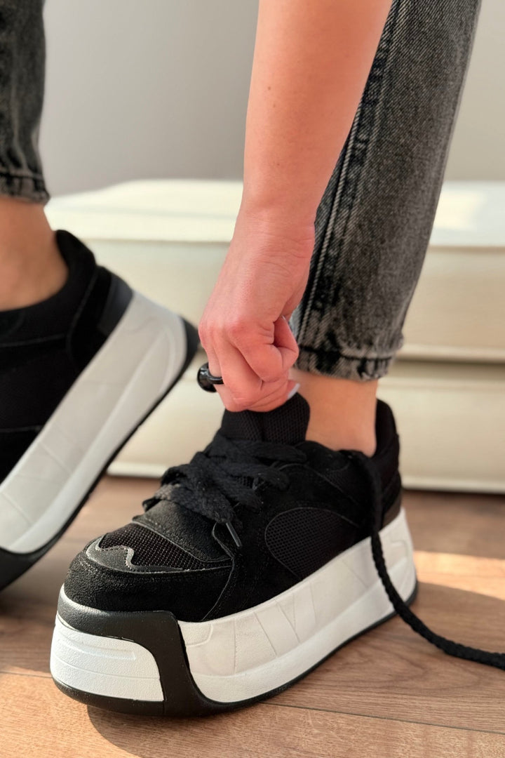 Ravela Siyah Fileli Yüksek Taban Kadın Spor Ayakkabı - ILOVESHOES Türkiye