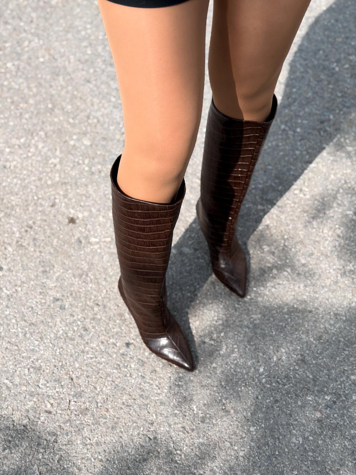 Gwen Desenli Kadın Çizme Acıkahve - ILOVESHOES