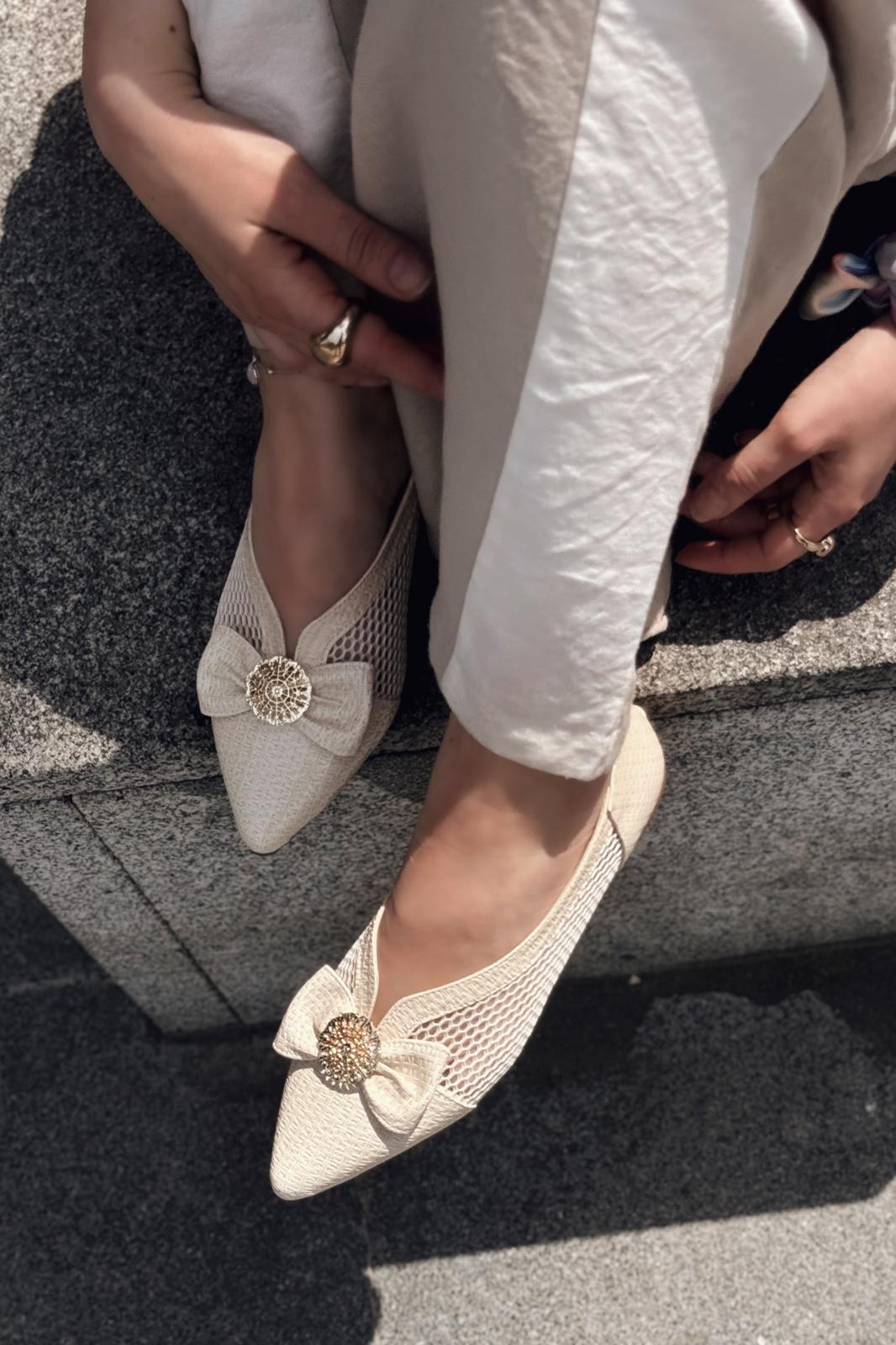 Zuneya Kurdele Detaylı kadın File Babet Bej - ILOVESHOES