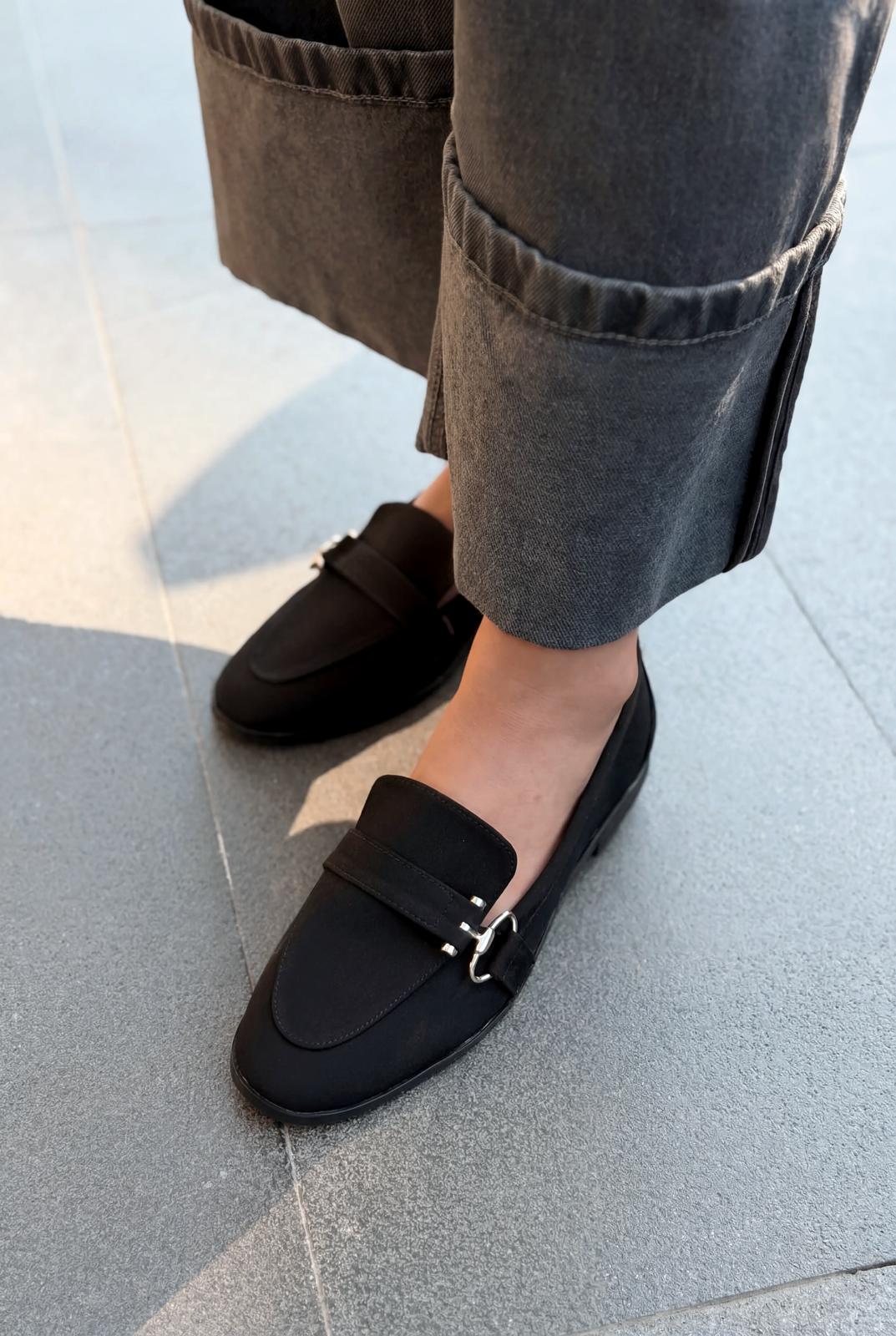 Torlax Kadın Loafer Siyah Saten - ILOVESHOES