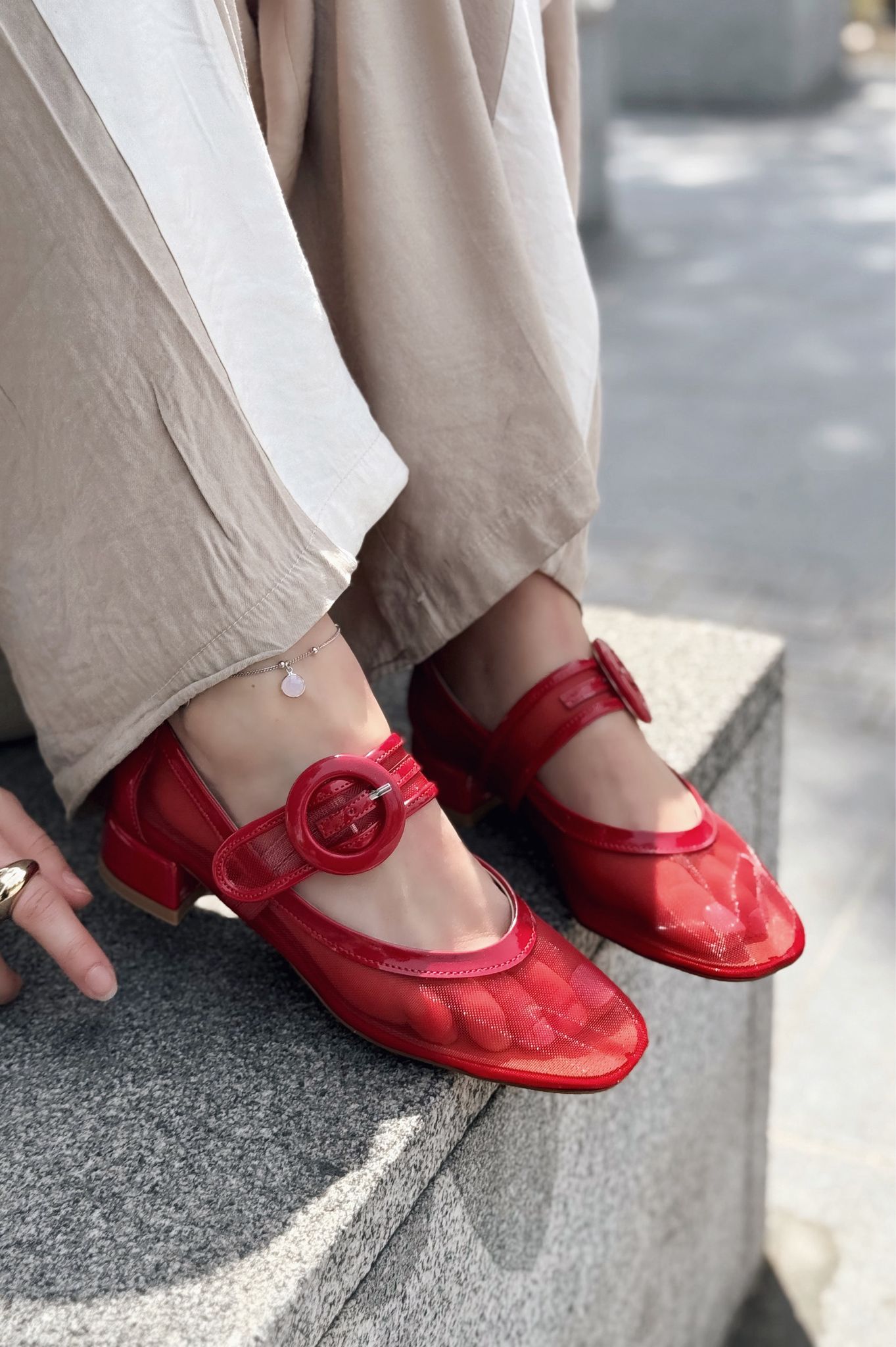 Cyreya File Kırmızı Toka Detaylı Mary Jane - ILOVESHOES