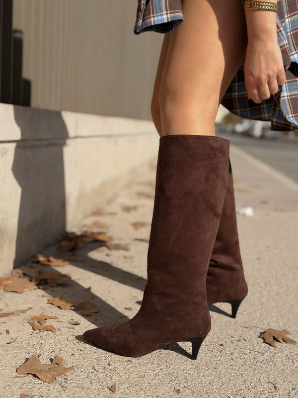 Remni Kadın Topuklu Çizme Acıkahve Süet - ILOVESHOES