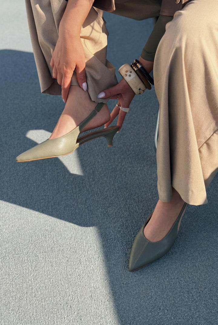 Selor Hakiki Deri Haki Mat Deri Kadın Stiletto - ILOVESHOES