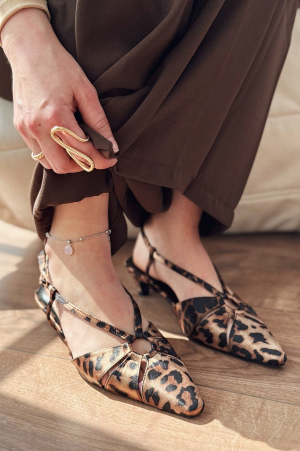 Ozeras Saten Leo Desenli Kısa Topuklu Stiletto - ILOVESHOES