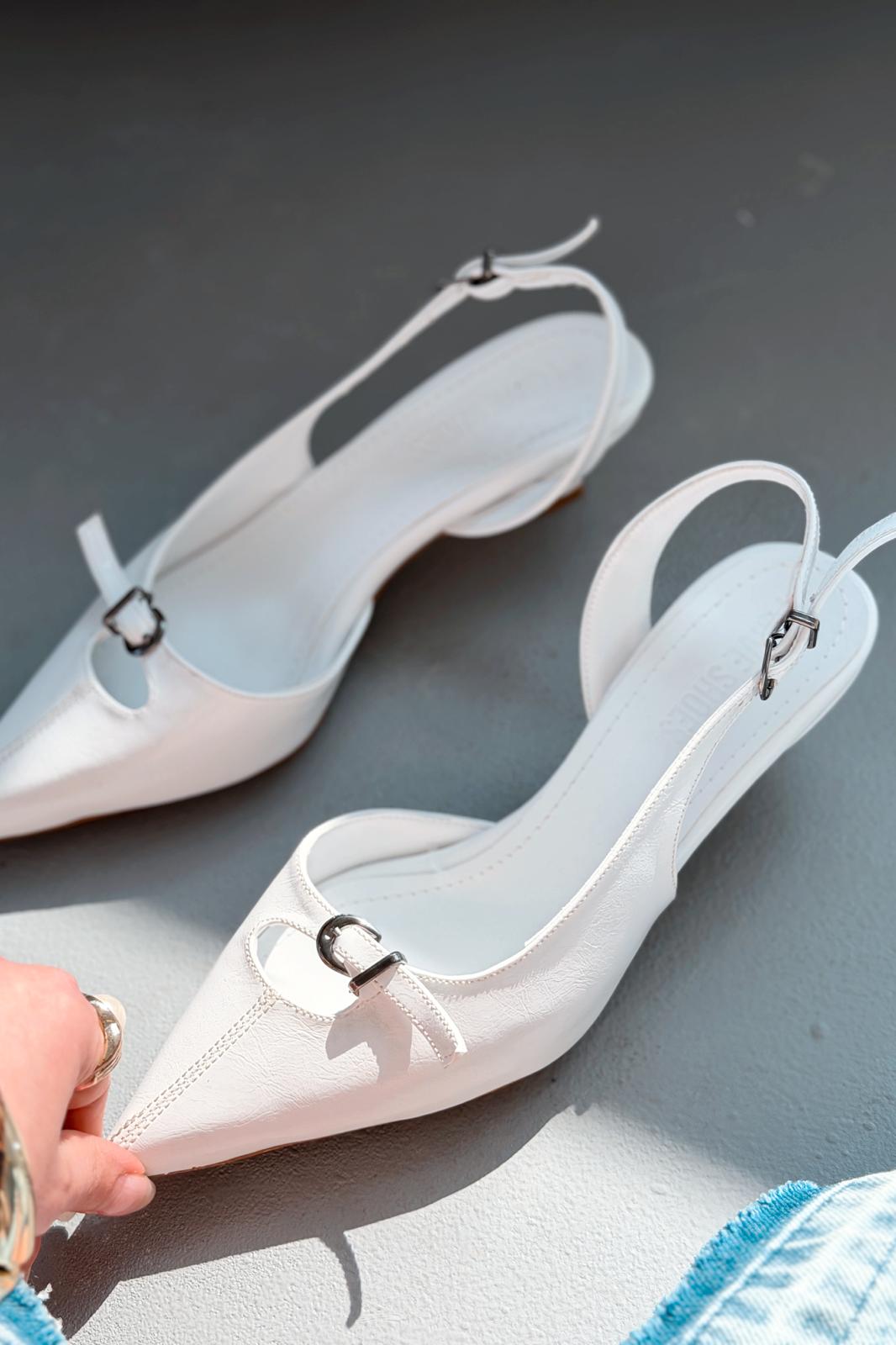 Norin Beyaz Kırışık Deri Kadın Stiletto - ILOVESHOES