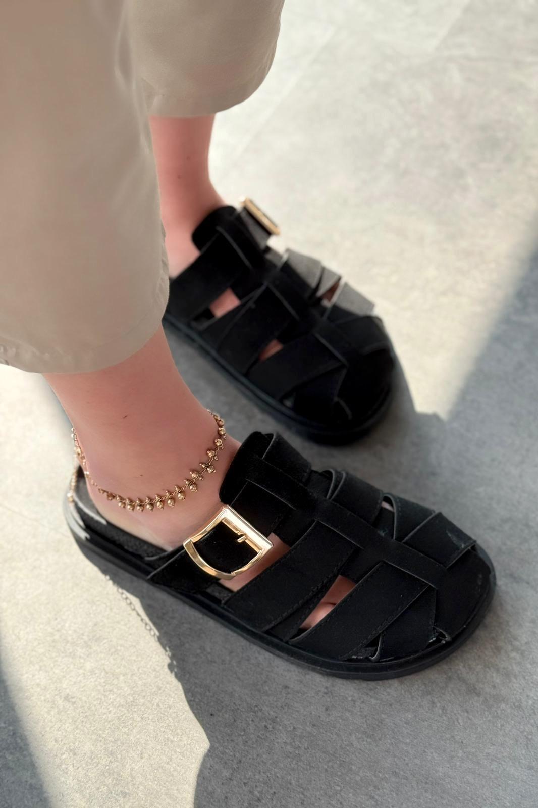 Polra Süet Siyah Düz Kadın Terlik - ILOVESHOES