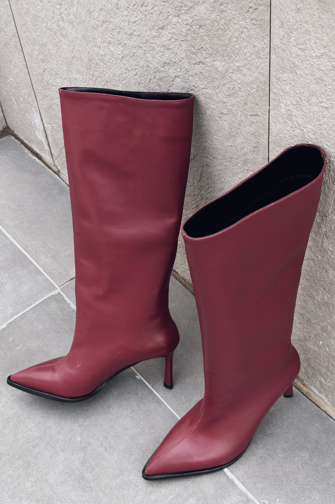 Aviren Kadın Topuklu Çizme Bordo Mat Deri - ILOVESHOES