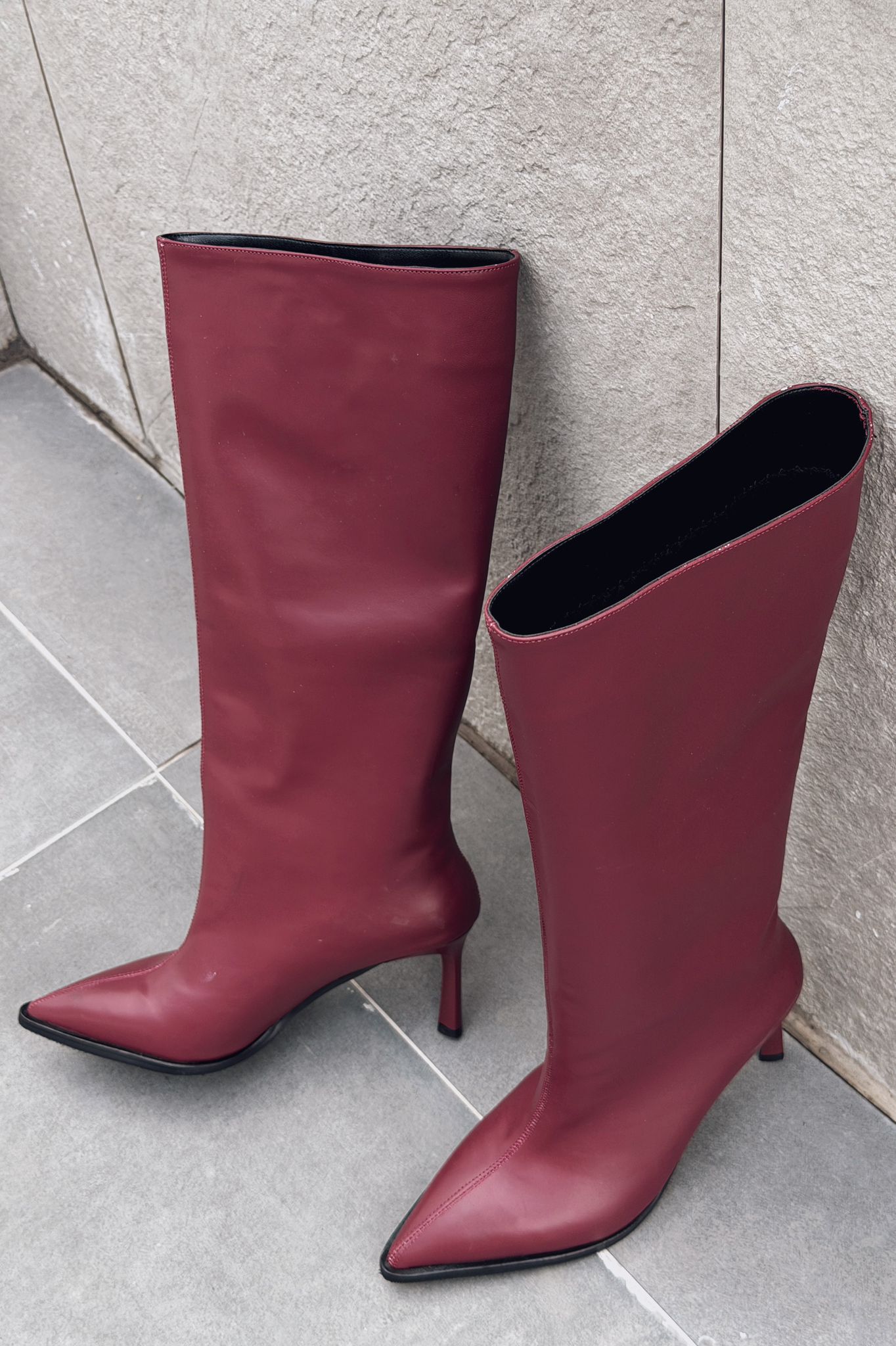 Aviren Kadın Topuklu Çizme Bordo Mat Deri - ILOVESHOES