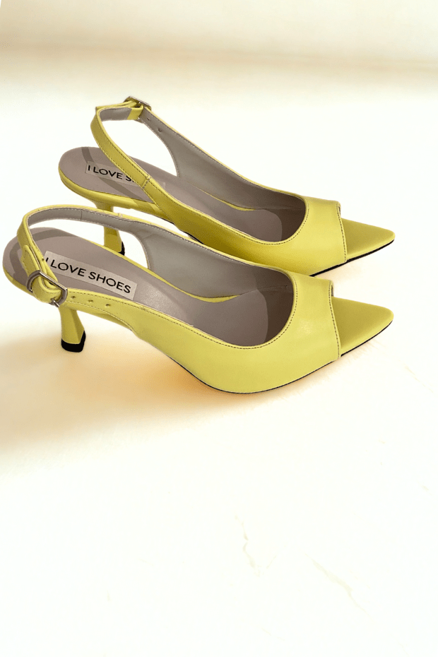Remya Mat Deri Sarı Topuklu Ayakkabı - ILOVESHOES