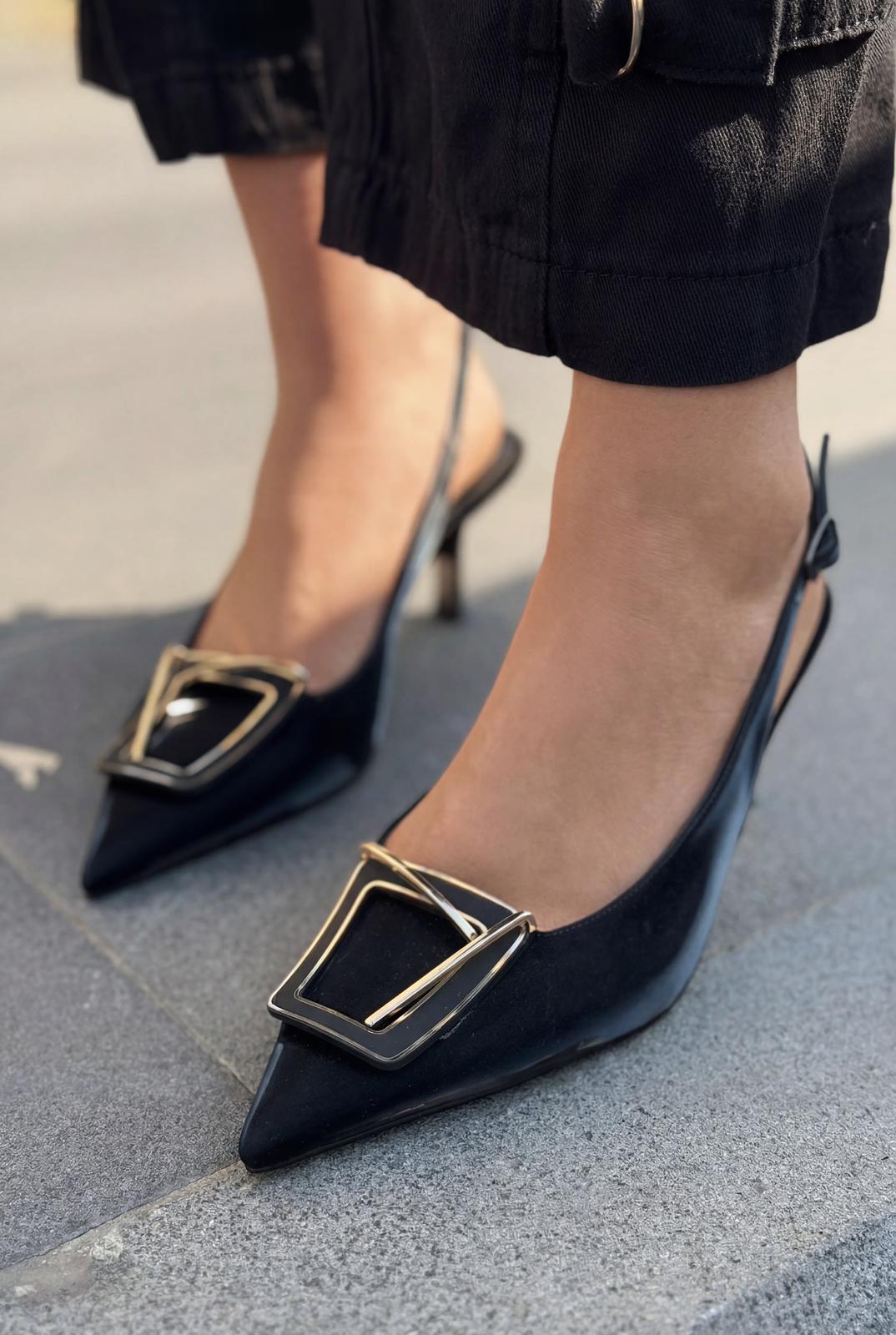 Talvine Stiletto Siyah Saten - ILOVESHOES