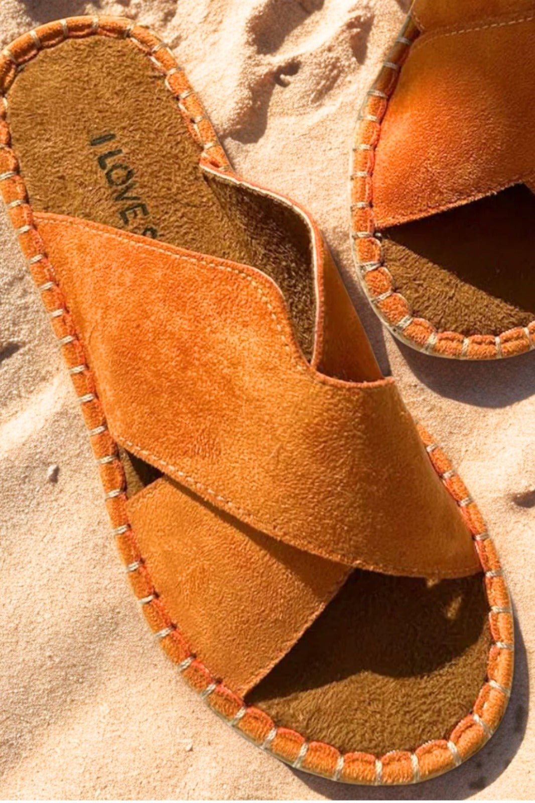 Orind Süet Çapraz Bant Detaylı Kadın Terlik Turuncu - ILOVESHOES