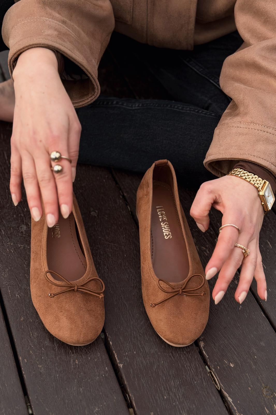 Stellor Kadın Babet Taba Süet Dolgu Topuklu - ILOVESHOES