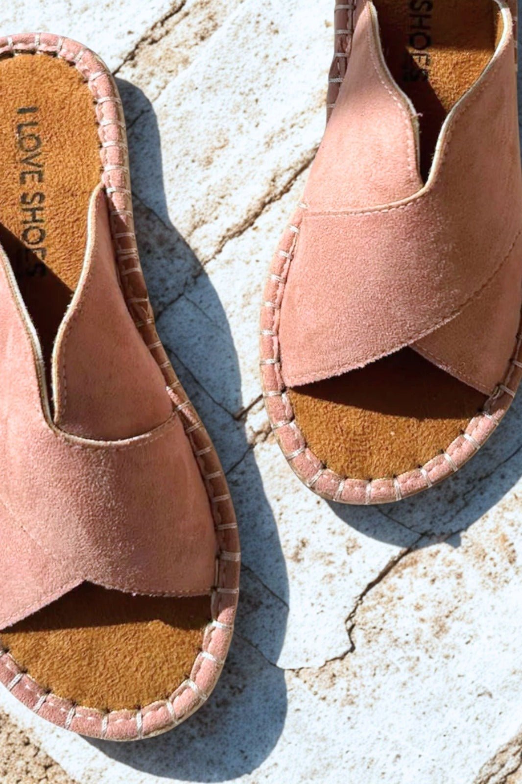 Orind Süet Çapraz Bant Detaylı Kadın Terlik Pudra - ILOVESHOES