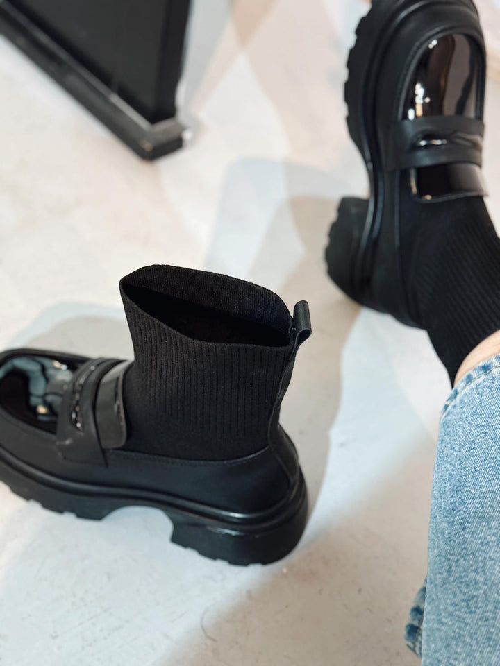 Celora Kadın Kalın Taban Bot Siyah Triko - ILOVESHOES