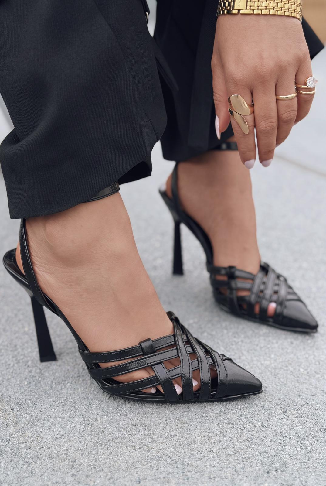 Luvien Siyah Mat Deri Kadın Stiletto - ILOVESHOES
