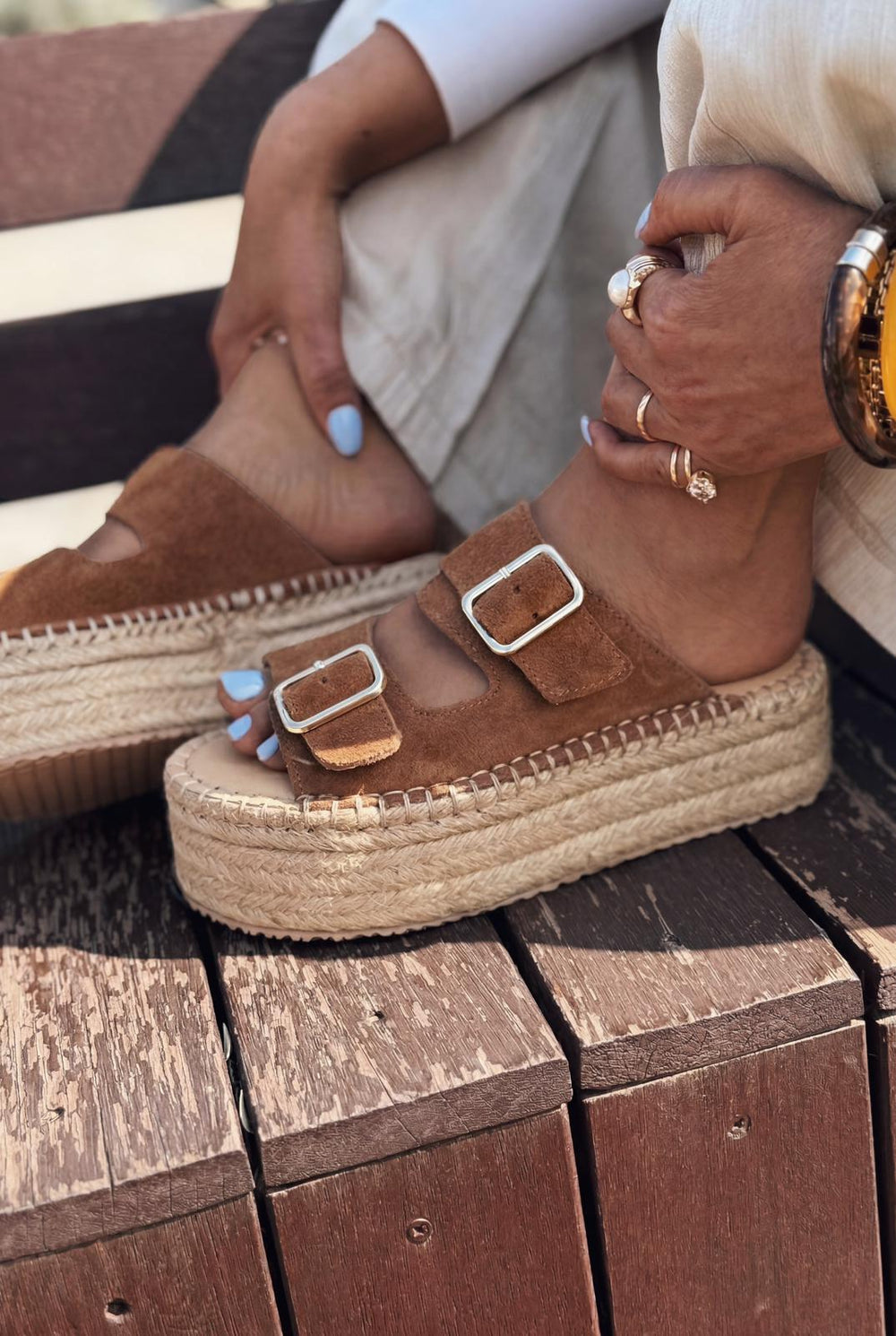 Serinel Taba Hakiki Süet Kadın Dolgu Topuklu Terlik - ILOVESHOES