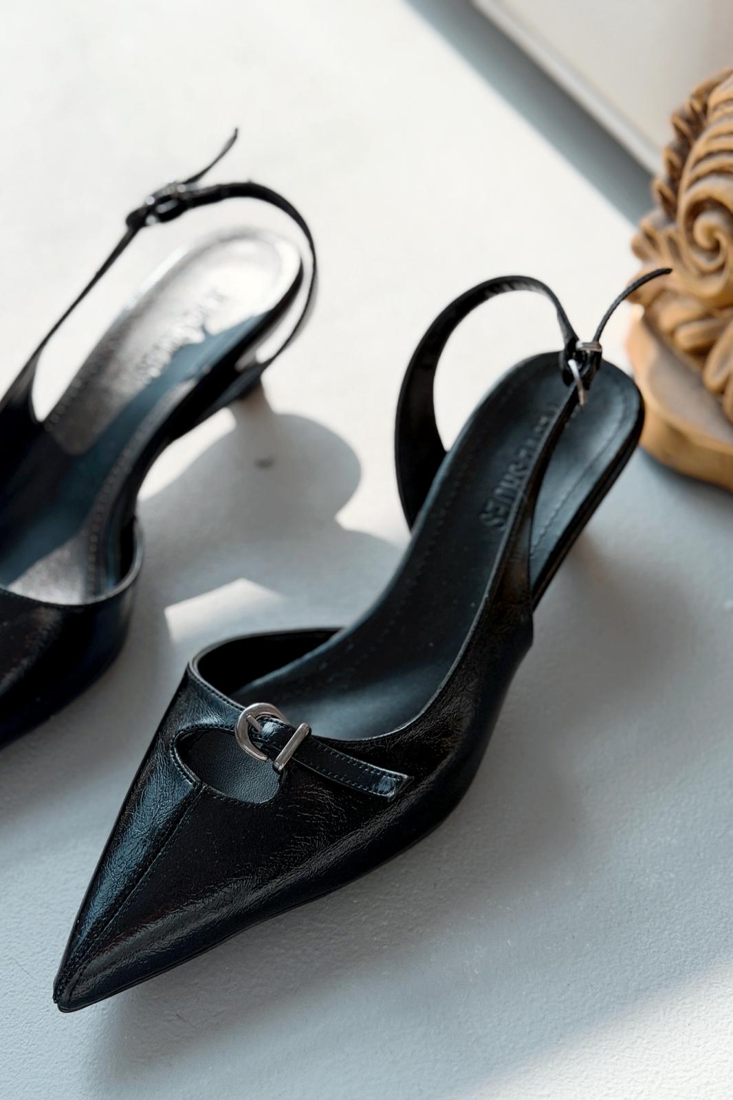 Norin Siyah Kırışık Deri Kadın Stiletto - ILOVESHOES