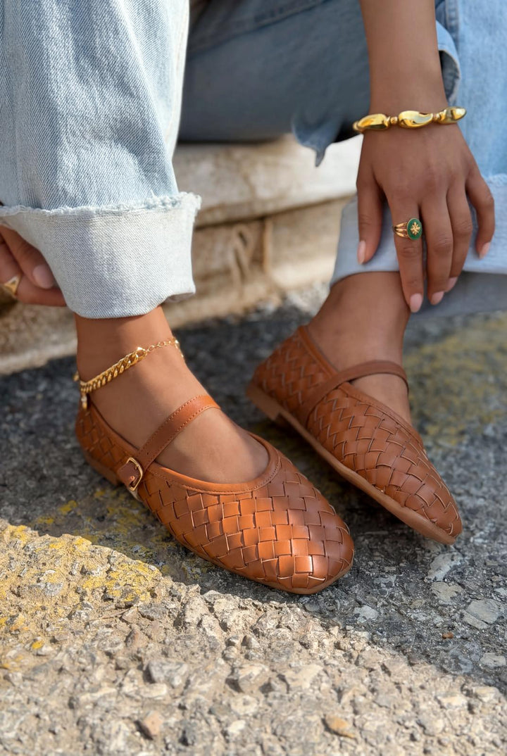 Roselle Kadın Babet Taba Parlak Deri - ILOVESHOES