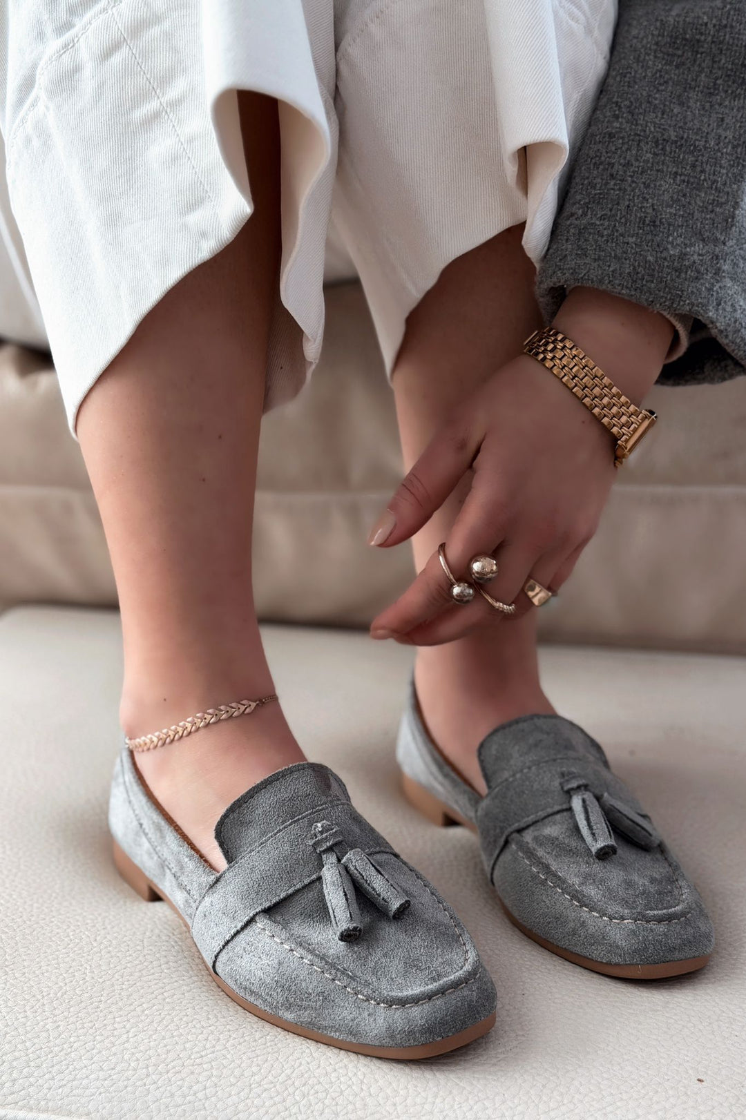 Olena Kadın Loafer Gri Süet - ILOVESHOES