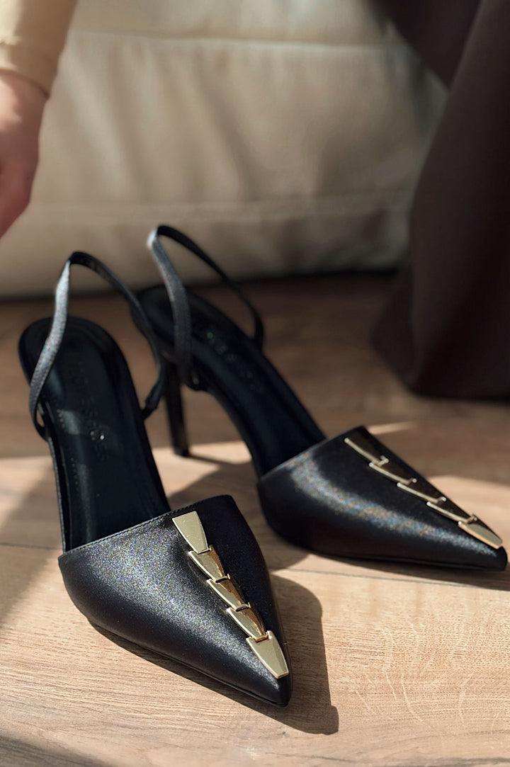 Jaylen Saten Siyah Yüksek Topuklu Kadın Ayakkabı - ILOVESHOES