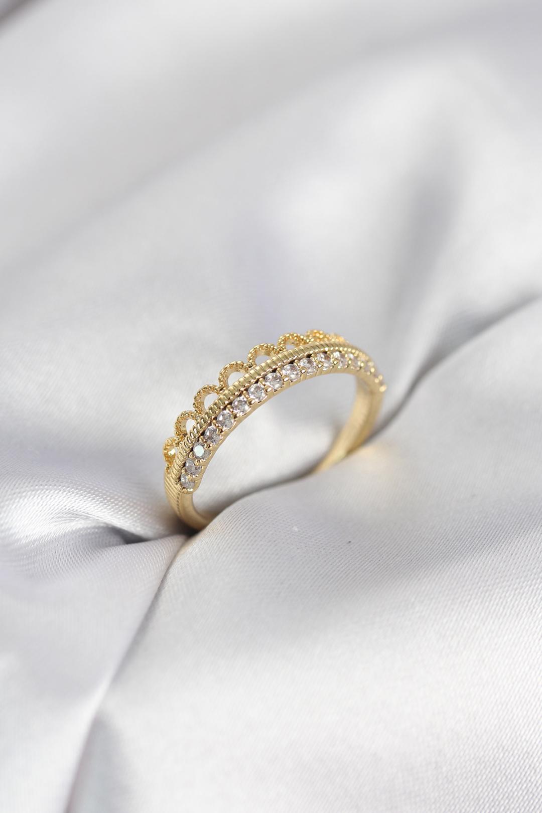 ILS - 1087 Kadın Yüzük Gold Pirinç Zirkon Taşlı - ILOVESHOES