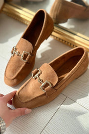 Lofin Süet Toka Detaylı  Kadın Loafer Taba