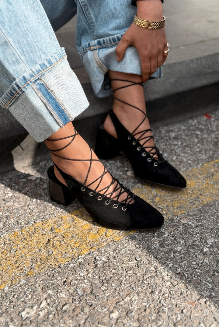 Yorella Siyah Süet Kadın Topuklu Ayakkabı - ILOVESHOES