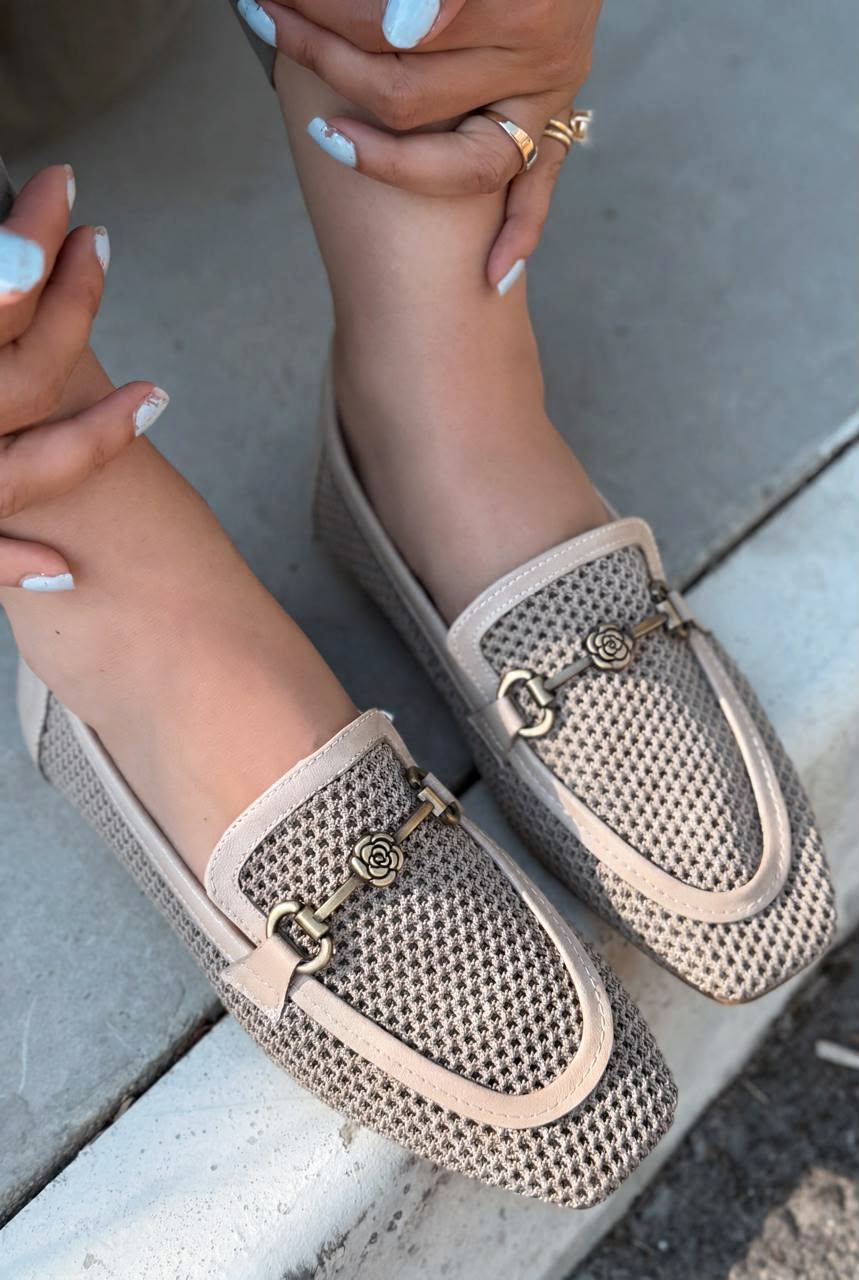 Raviel Bej Triko Örgü Kadın Loafer - ILOVESHOES