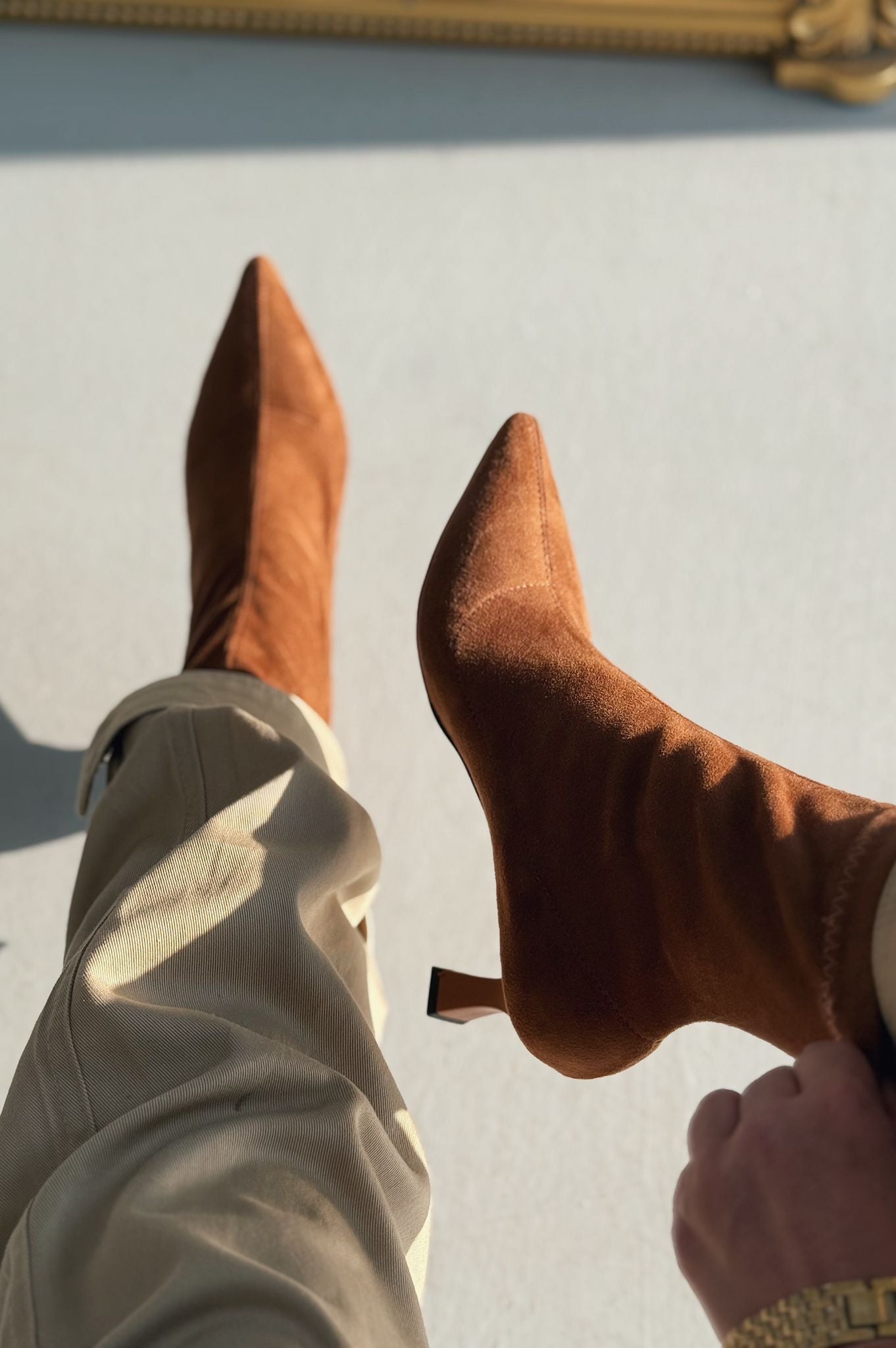 Loravo Süet İnce Topuklu Taba Çorap Bot - ILOVESHOES